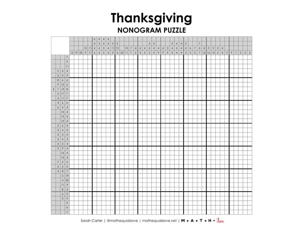 thanksgiving nonogram printable puzzle. 