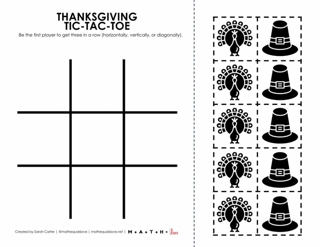 thanksgiving tic tac toe game screenshot. 