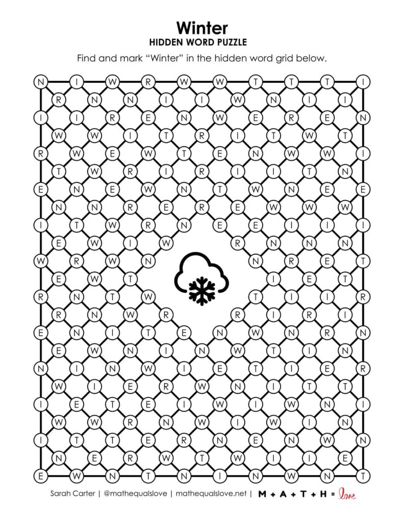 winter hidden word puzzle. 