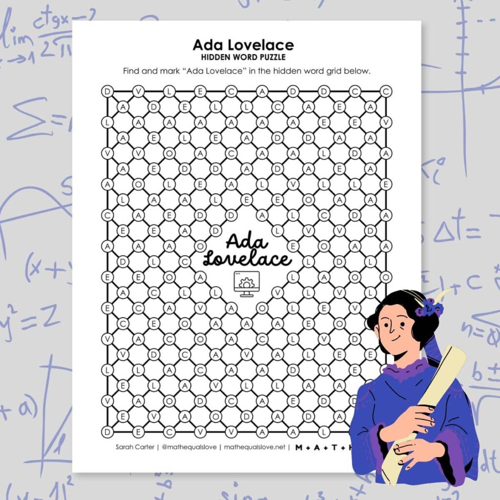 ada lovelace hidden word puzzle for ada lovelace day. 