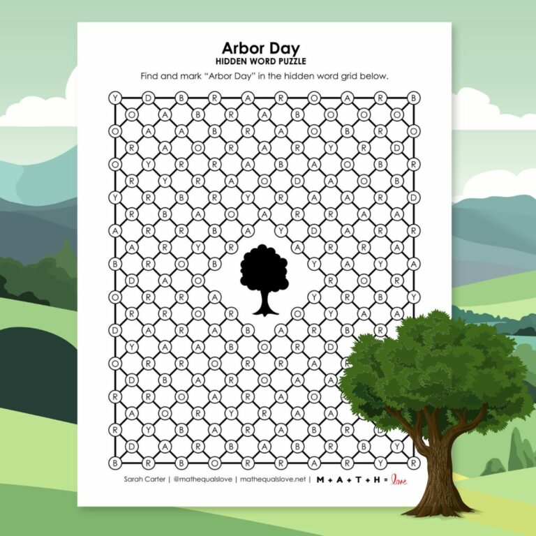Arbor Day Hidden Word Puzzle.