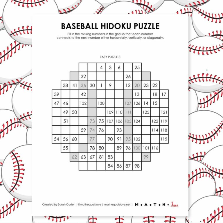 baseball hidoku logic puzzles.