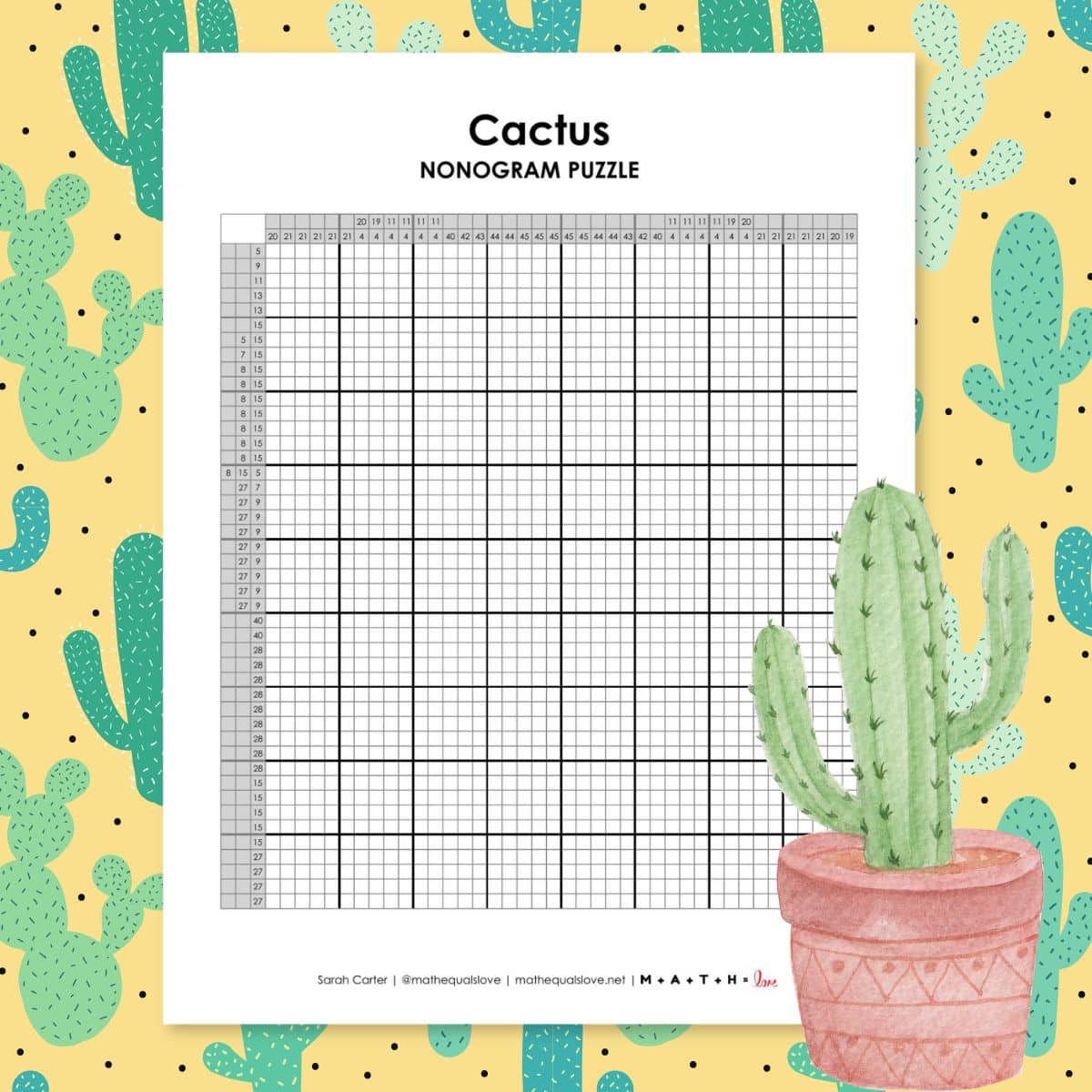 cactus nonogram puzzle printable.