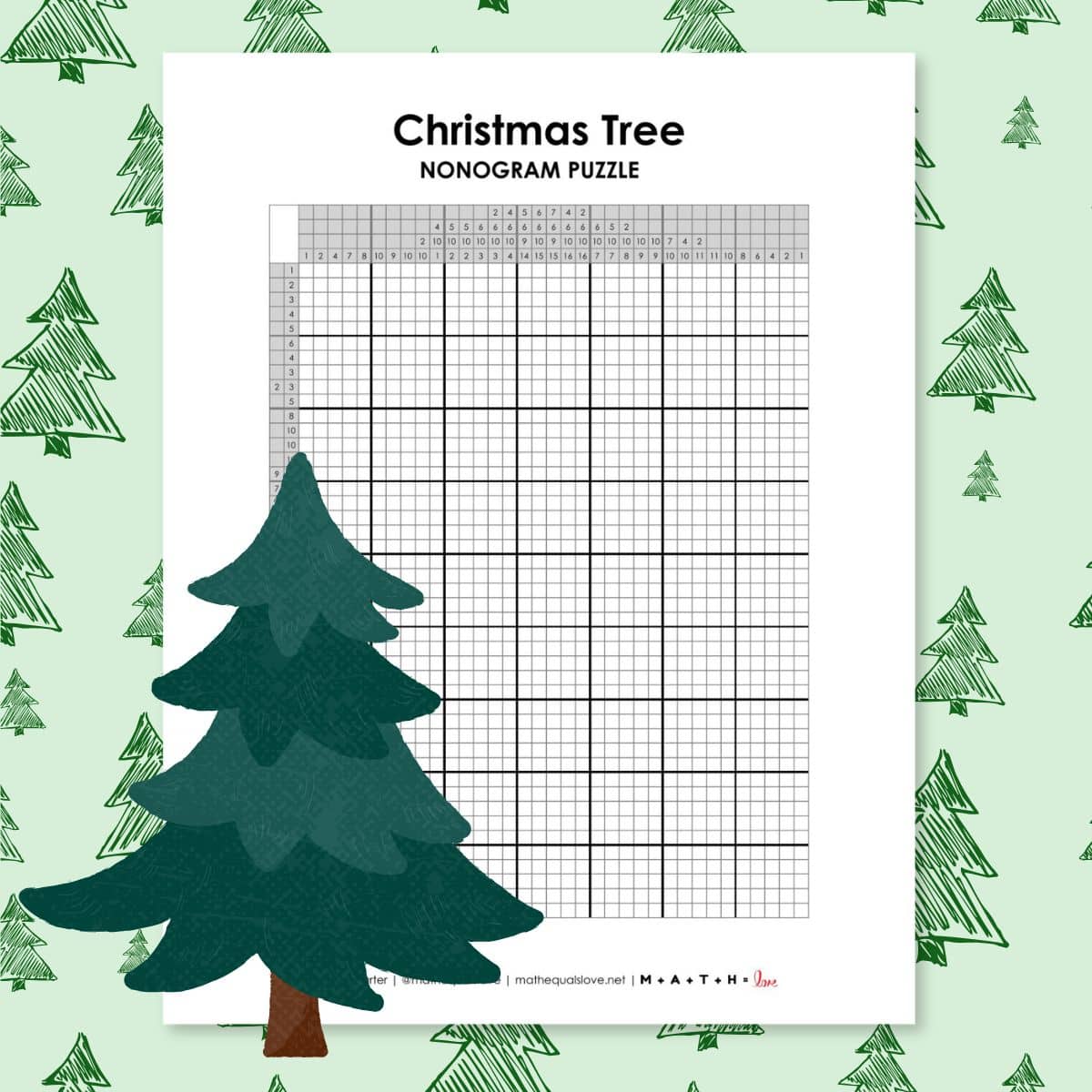 Christmas Tree Nonogram Puzzle Printable.