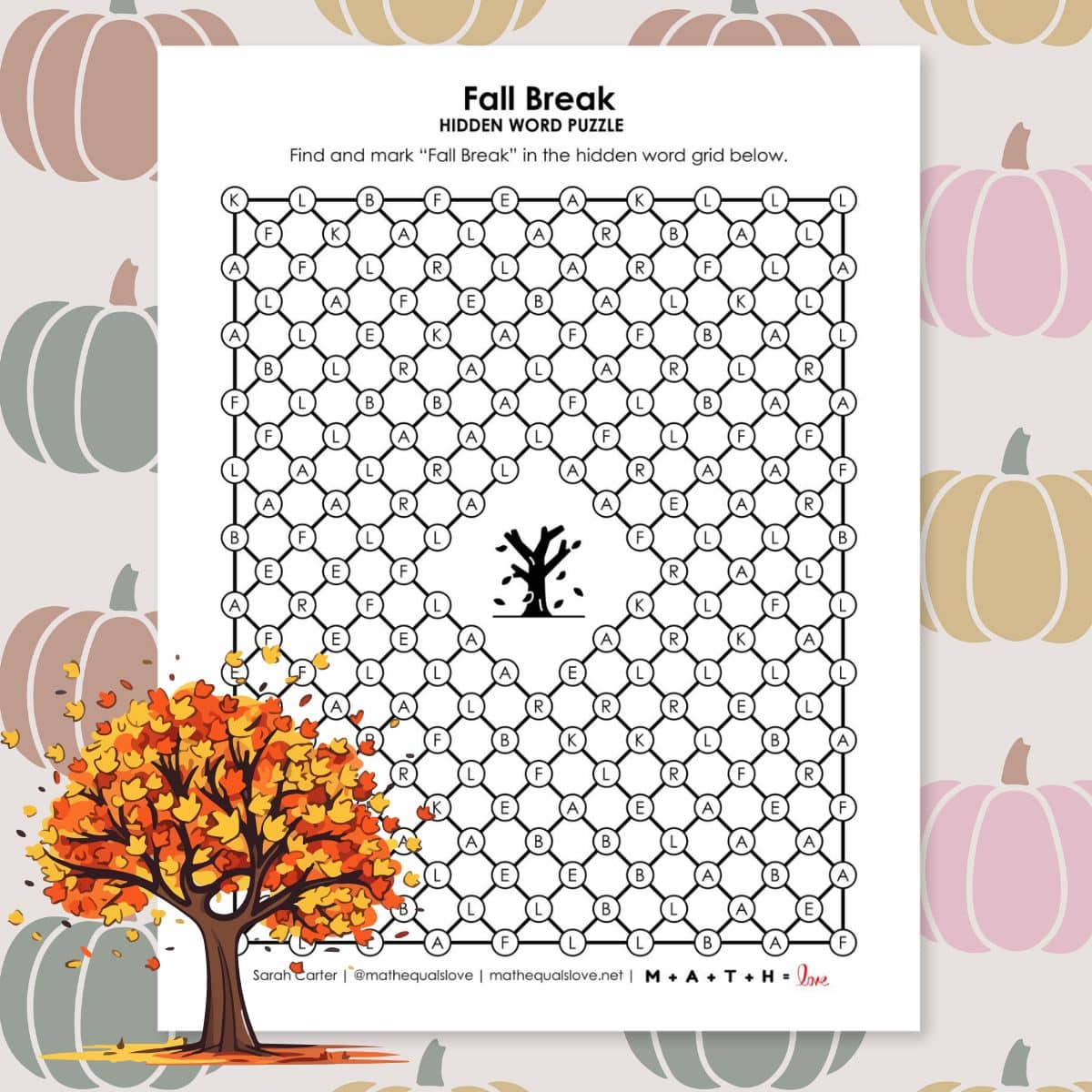 fall break hidden word puzzle.