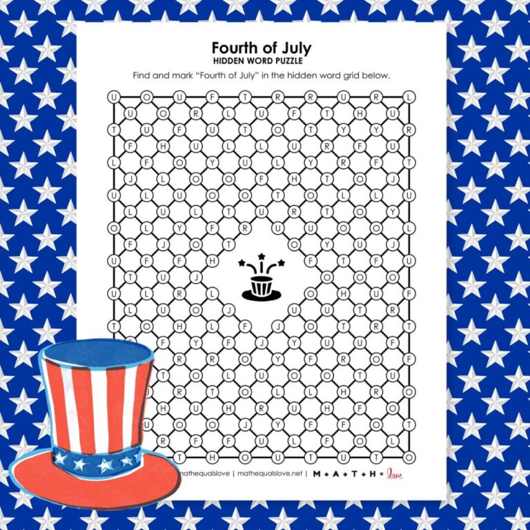 fourth of july hidden word puzzle for independence day.