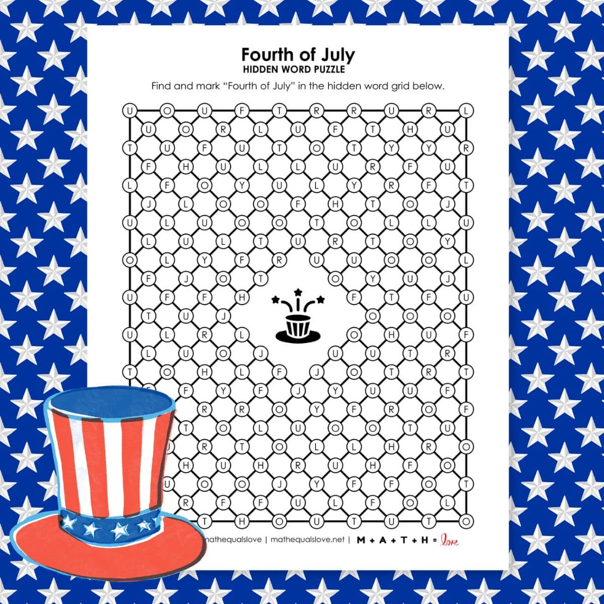fourth of july hidden word puzzle for independence day.
