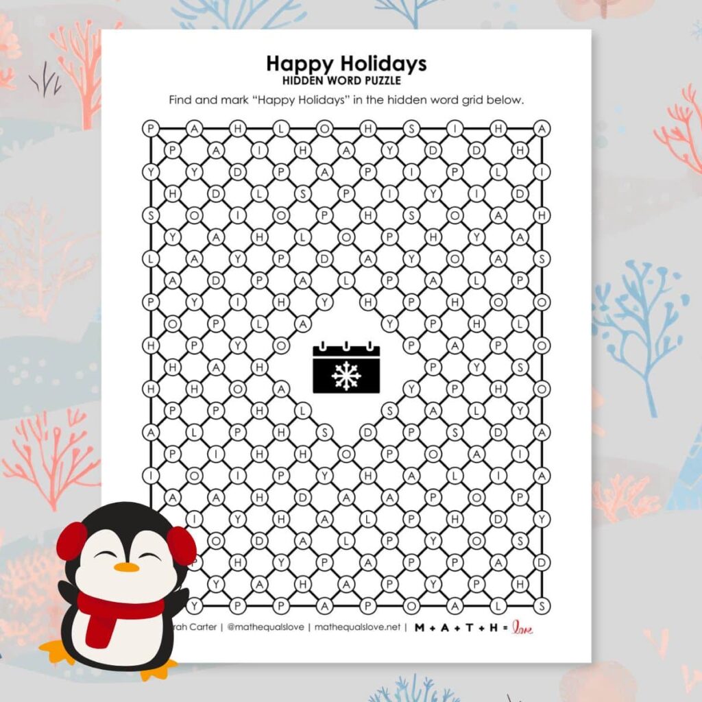 happy holidays hidden word puzzle. 