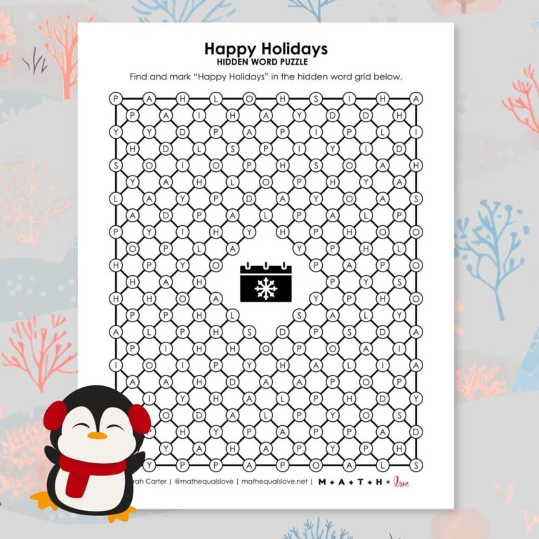 happy holidays hidden word puzzle.