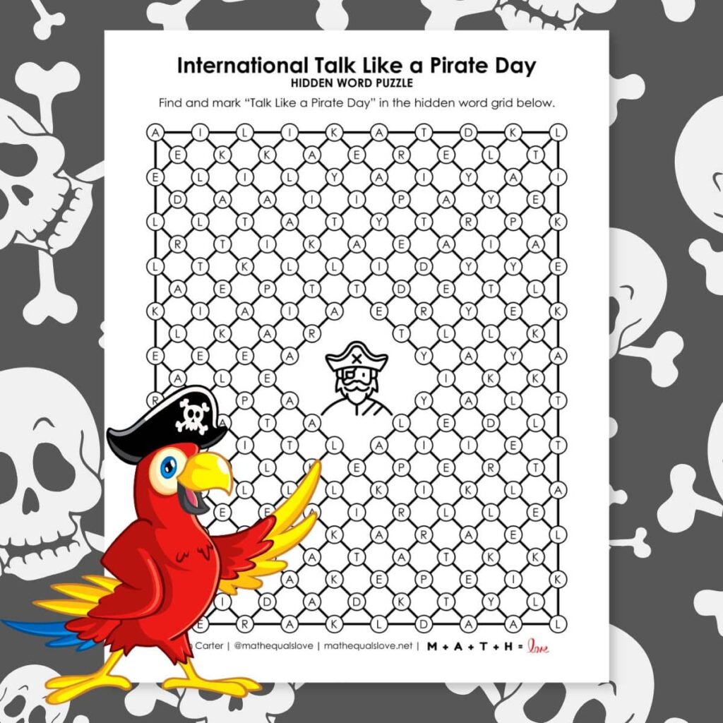 international talk like a pirate day hidden word puzzle. 