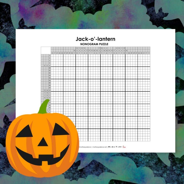 jack-o-lantern nonogram puzzle printable for halloween.
