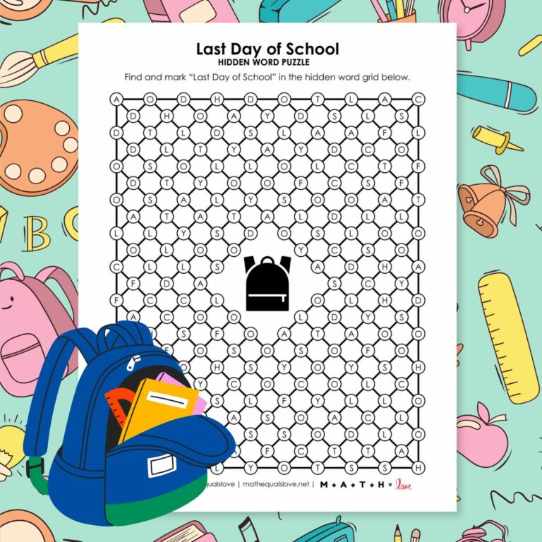 last day of school hidden word puzzle.