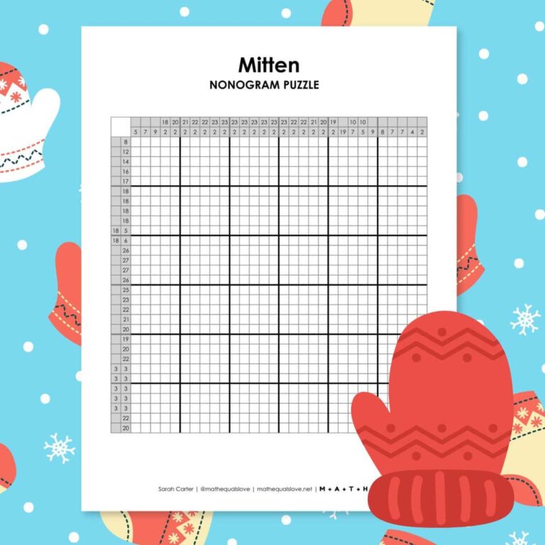 mitten nonogram puzzle for winter.