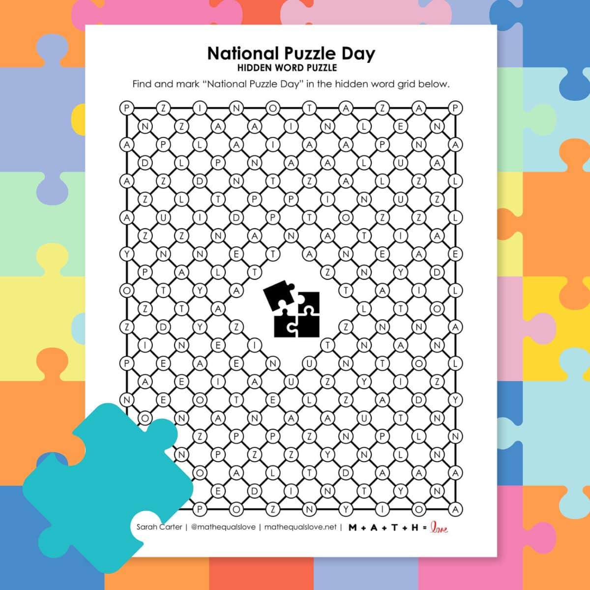 national puzzle day hidden word puzzle.