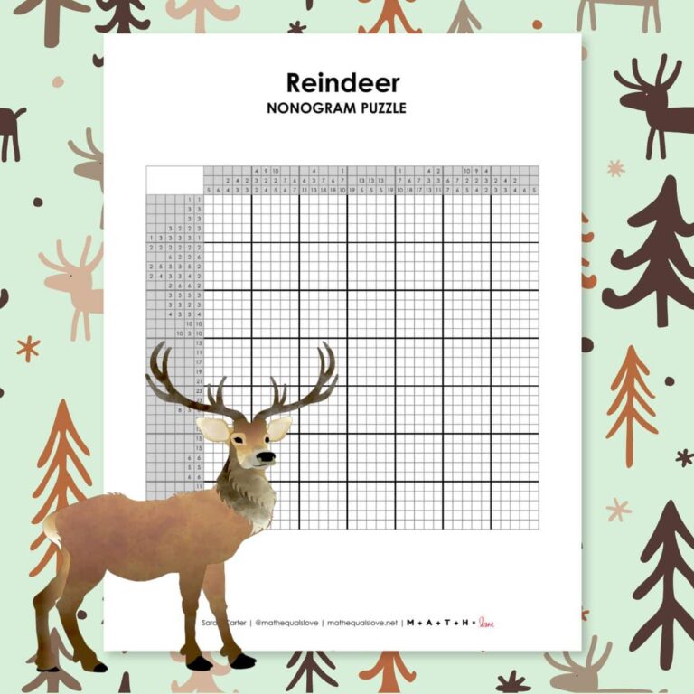 reindeer nonogram puzzle printable for christmas.