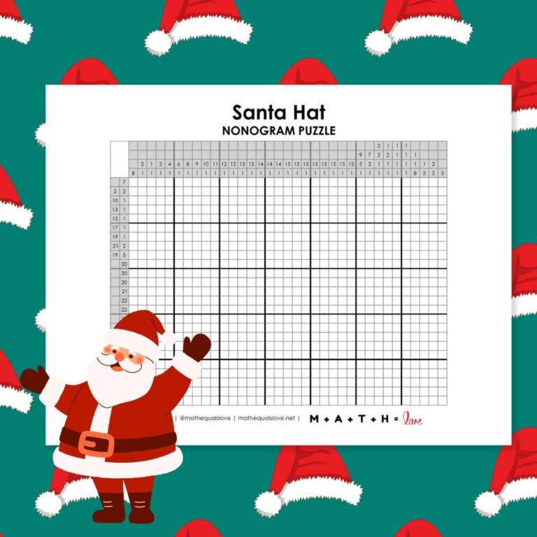 santa hat nonogram puzzle printable.