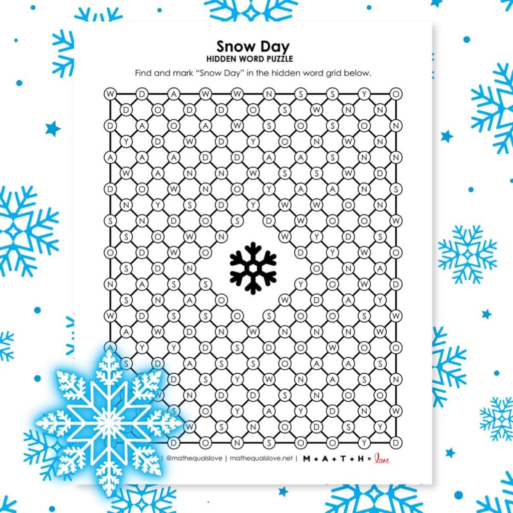snow day hidden word puzzle. 