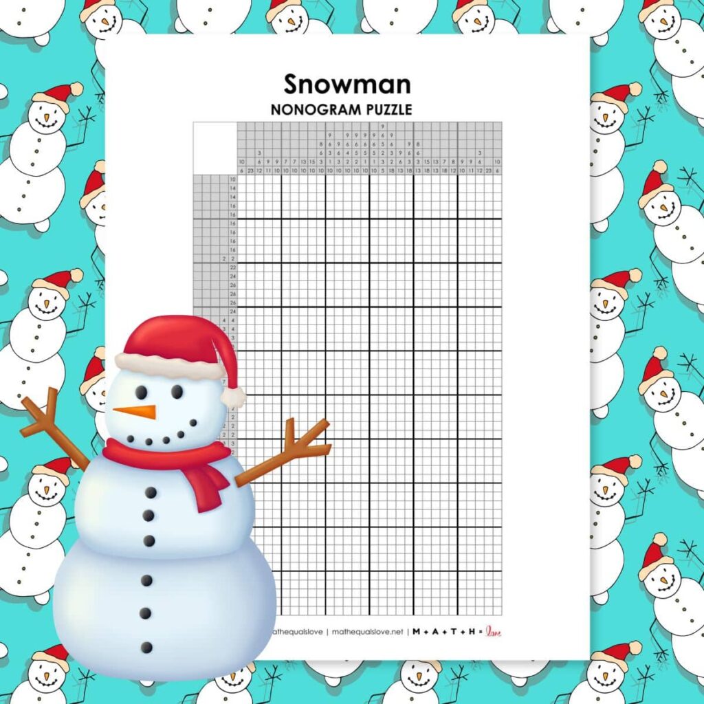 snowman nonogram puzzle printable.