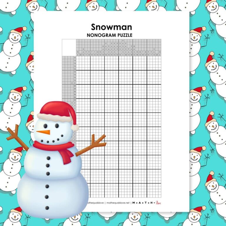 snowman nonogram puzzle printable.