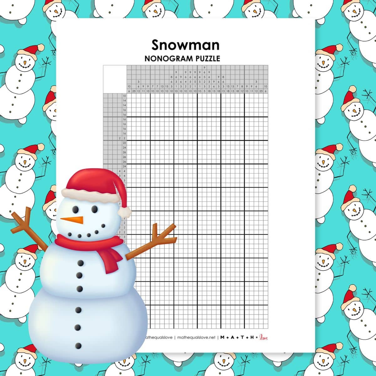 snowman nonogram puzzle printable.