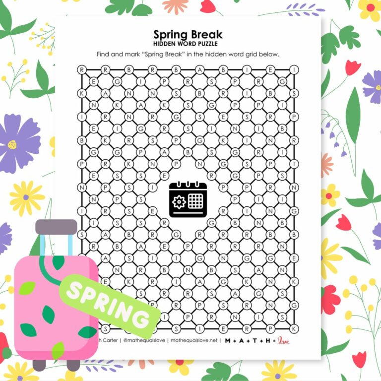 spring break hidden word puzzle.