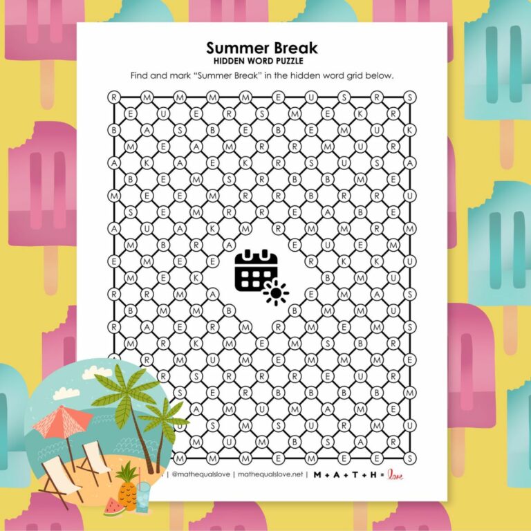 summer break hidden word puzzle.