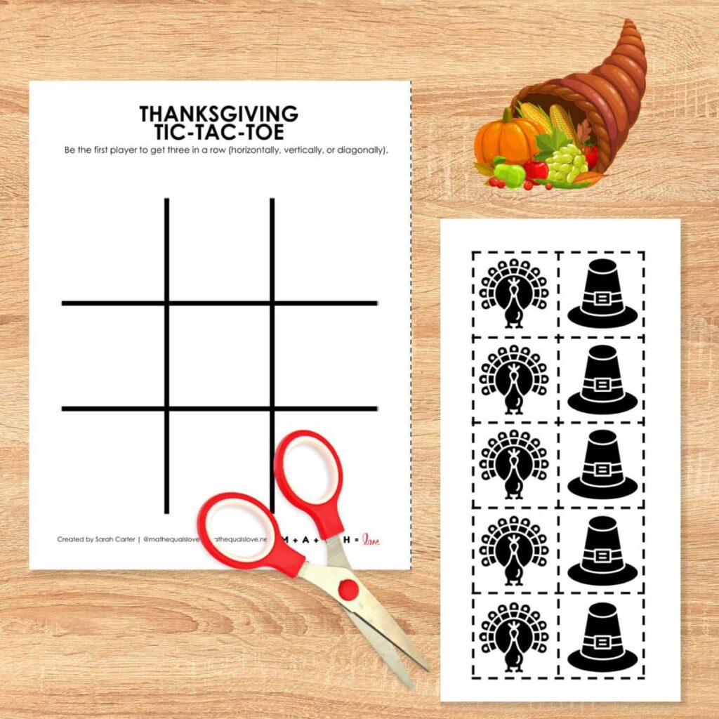 thanksgiving tic tac toe board game printable. 