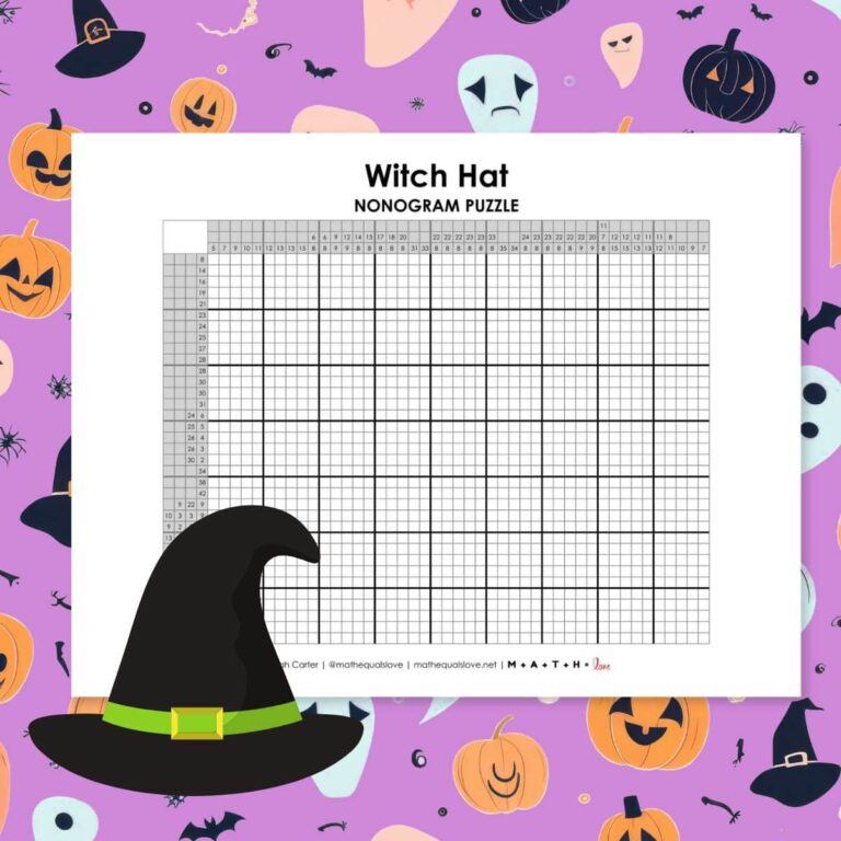witch hat nonogram puzzle for halloween.