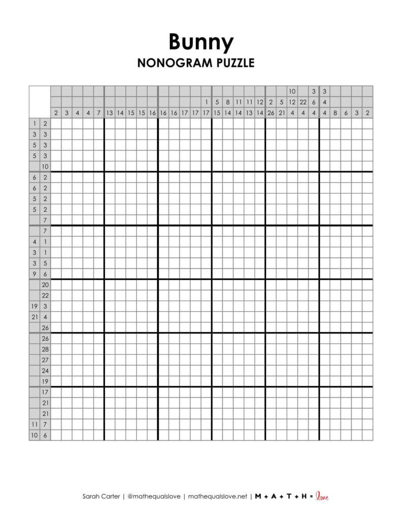 bunny rabbit nonogram puzzle printable.