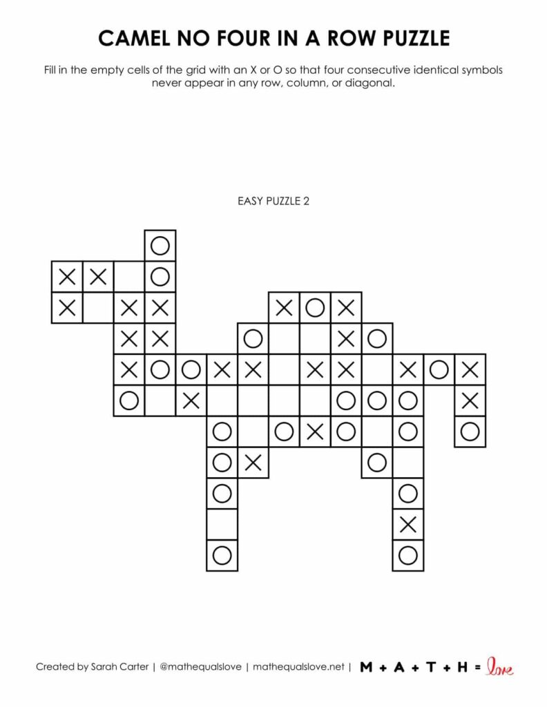 camel no four in a row logic puzzle printable.