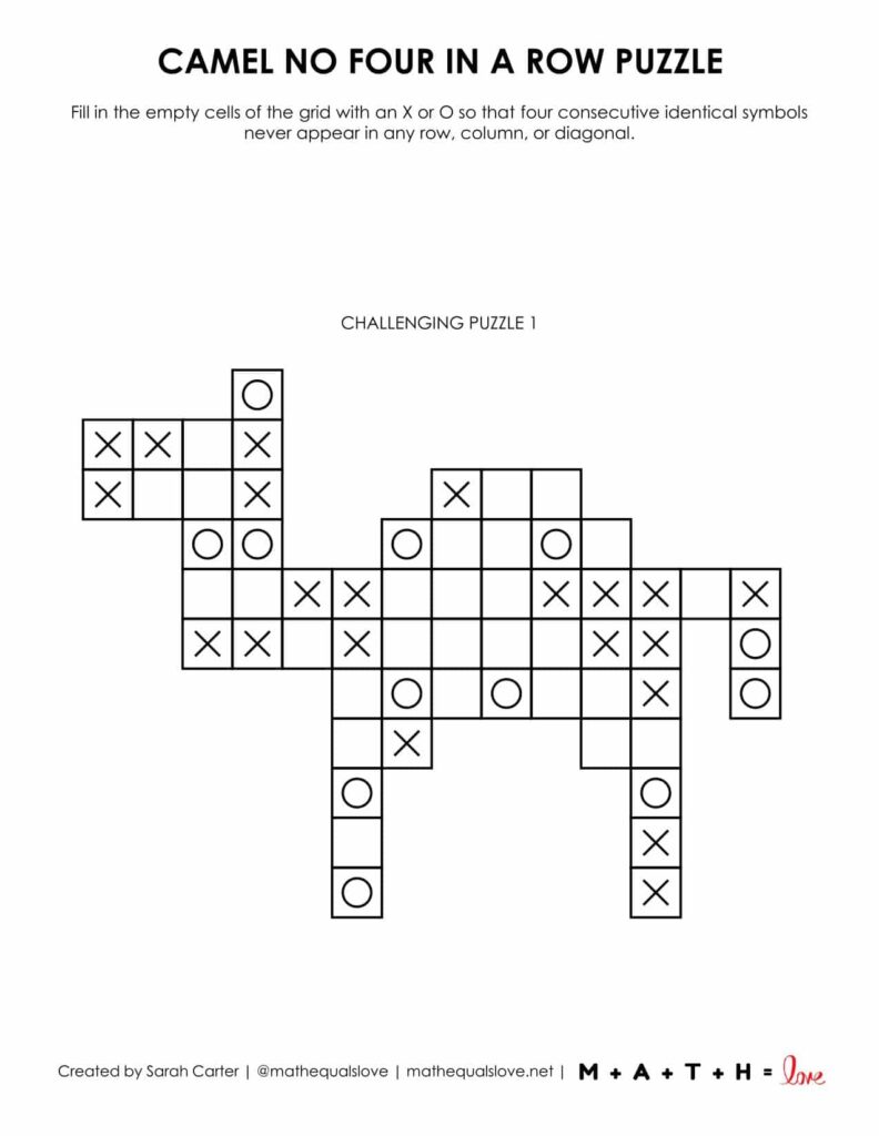 camel no four in a row logic puzzle - 1 to a page option.