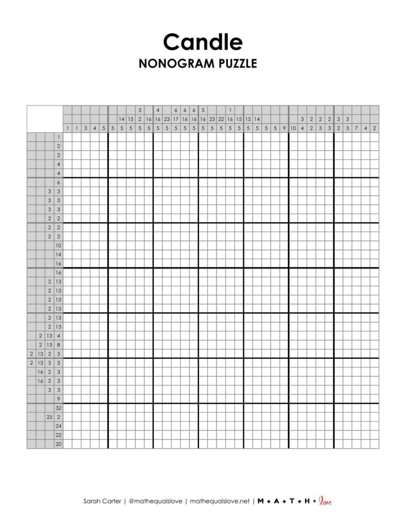 candle nonogram puzzle printable screenshot. 