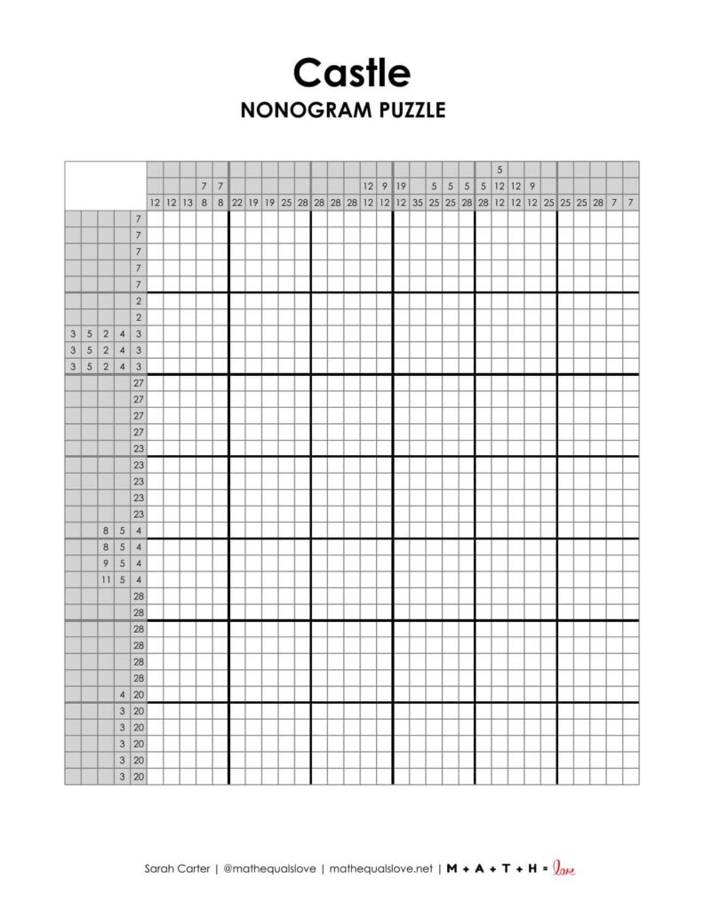 castle nonogram puzzle pdf printable.