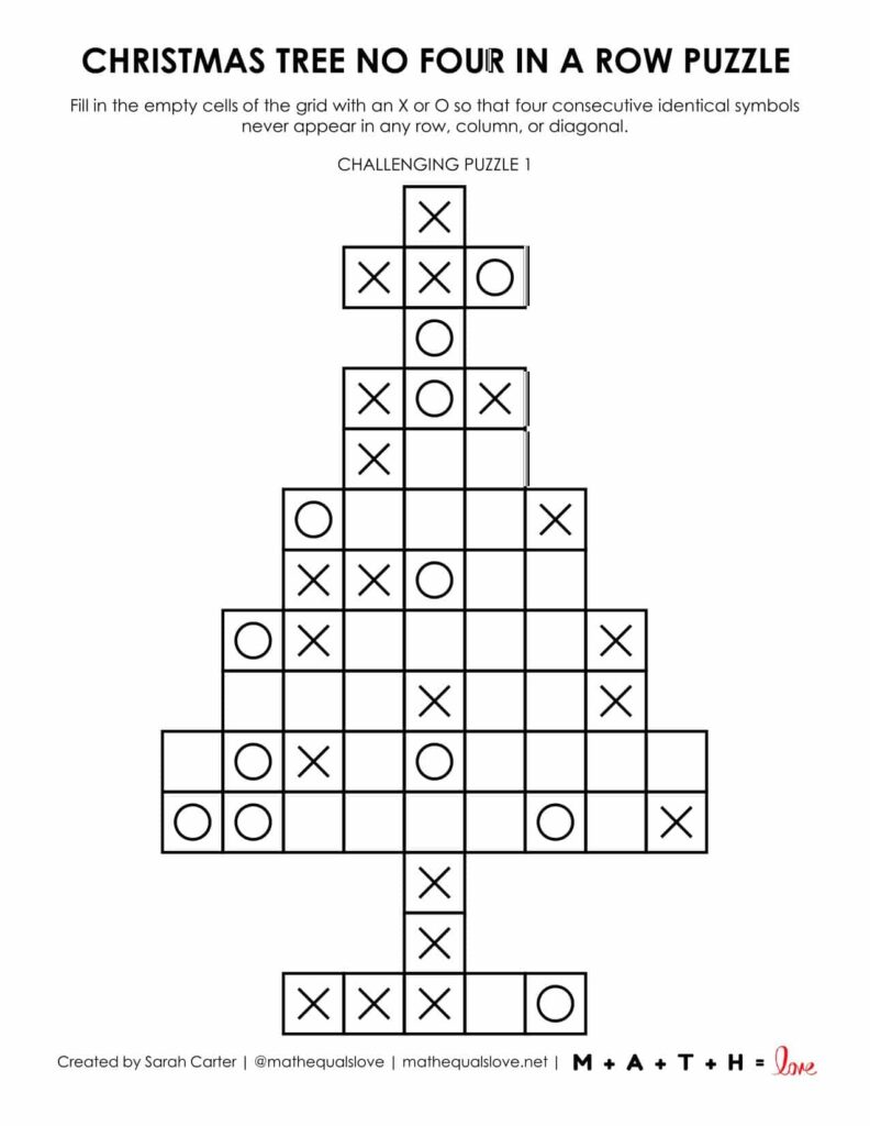 Christmas Tree No Four in a Row Logic Puzzle. 