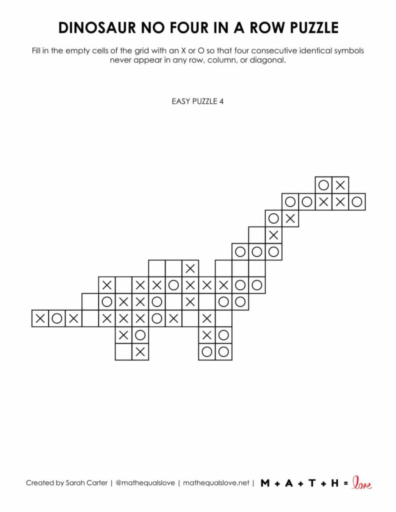 dinosaur no four in a row logic puzzle. 