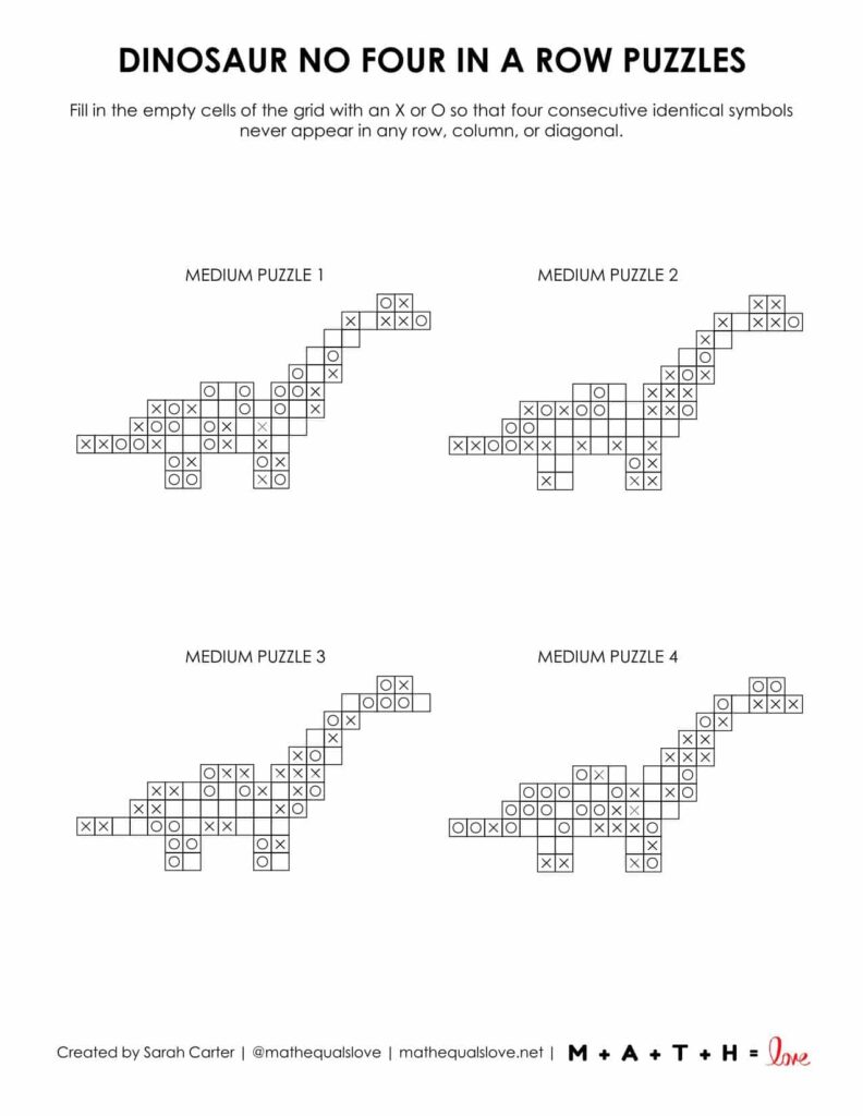 dinosaur logic puzzles - 4 puzzle to  a page option. 