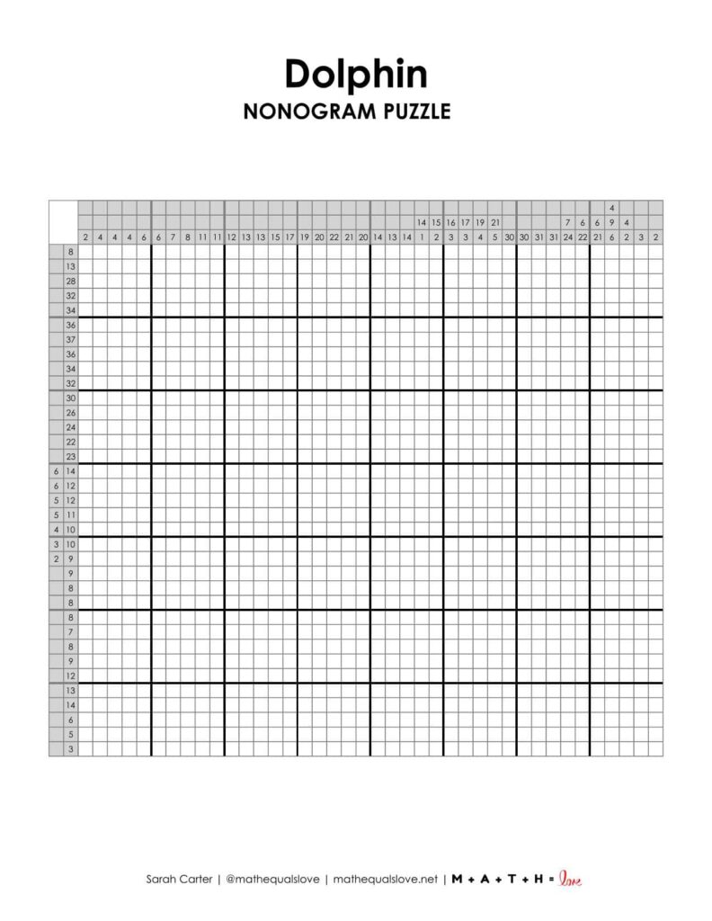 dolphin nonogram puzzle printable pdf.