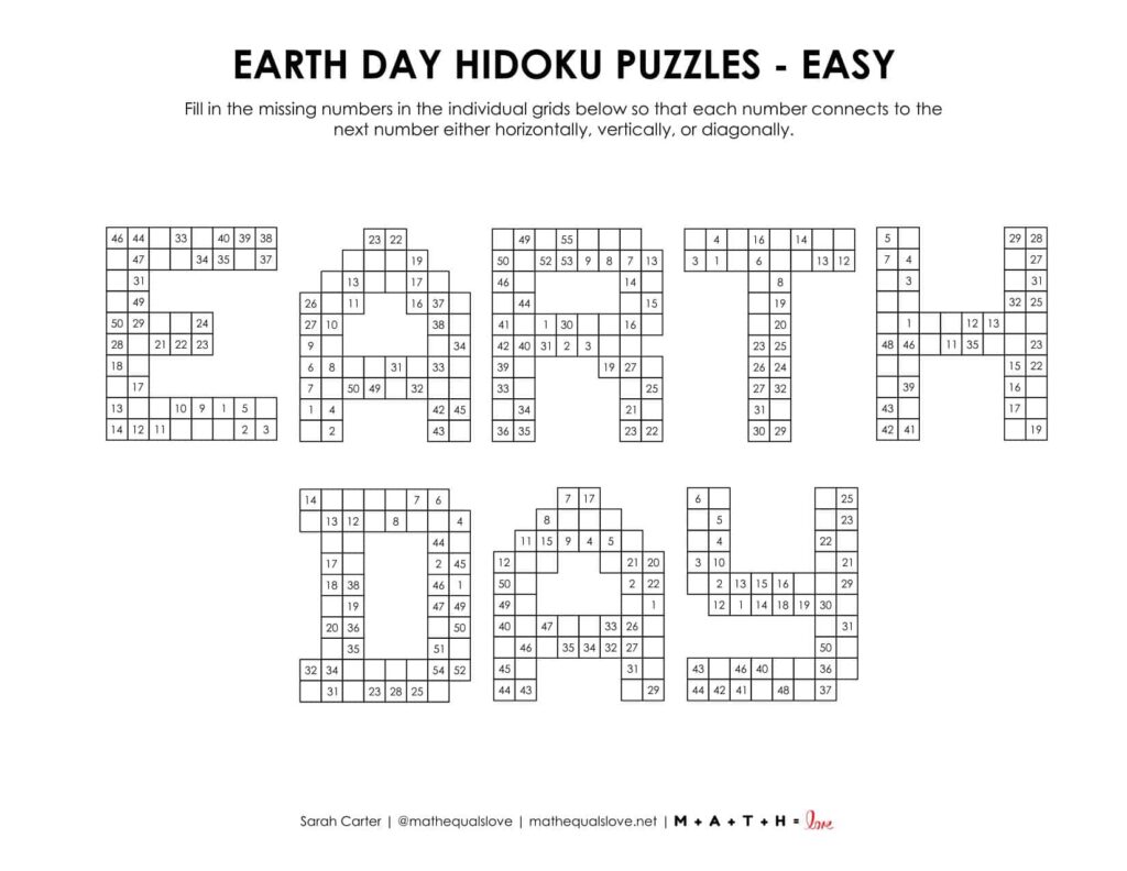 Earth Day Hidoku - Level Easy.