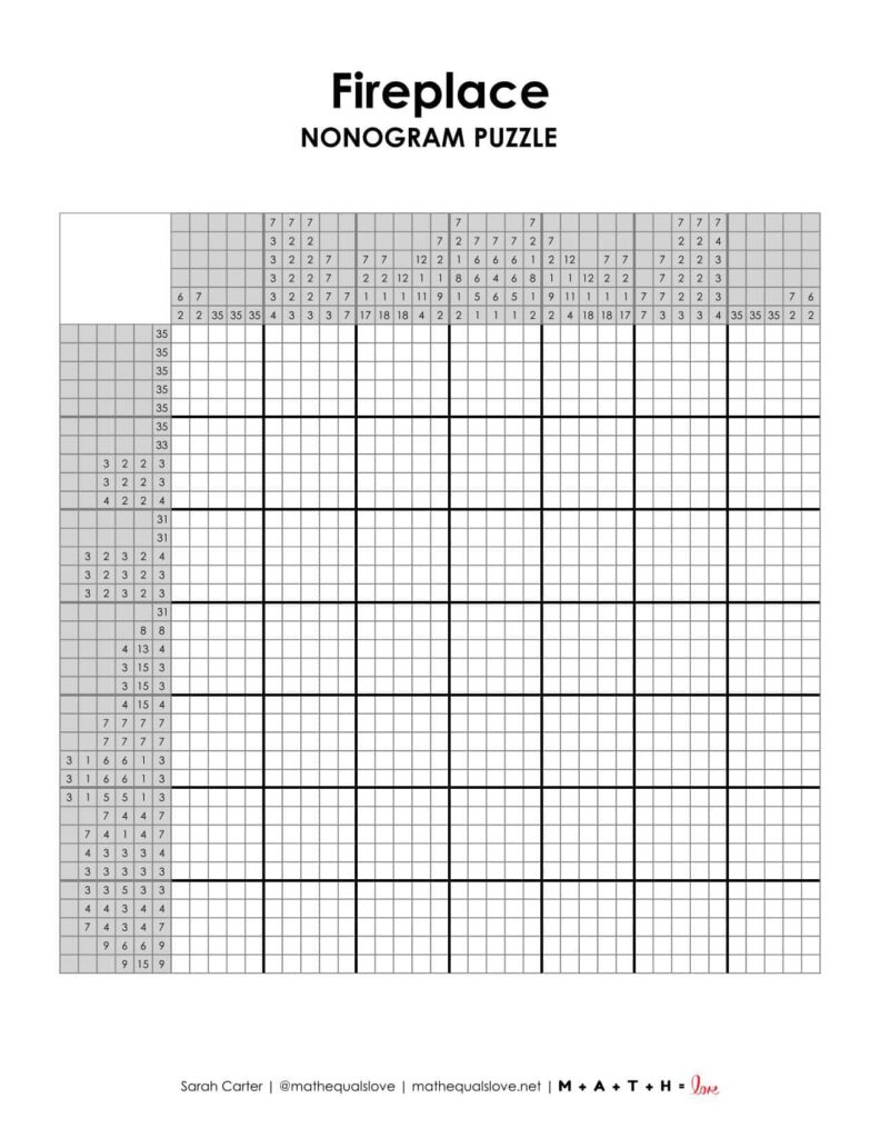 fireplace winter nonogram puzzle printable pdf. 