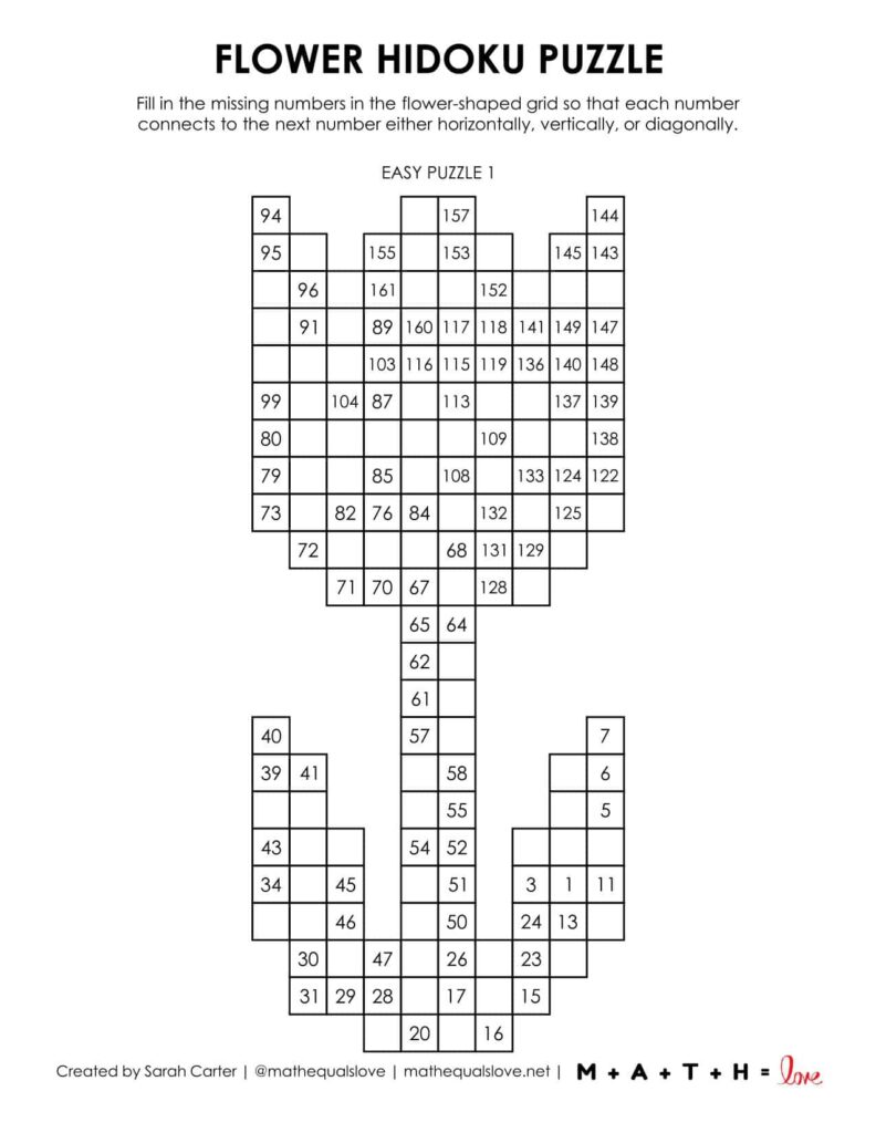 flower hidoku puzzle - level easy.