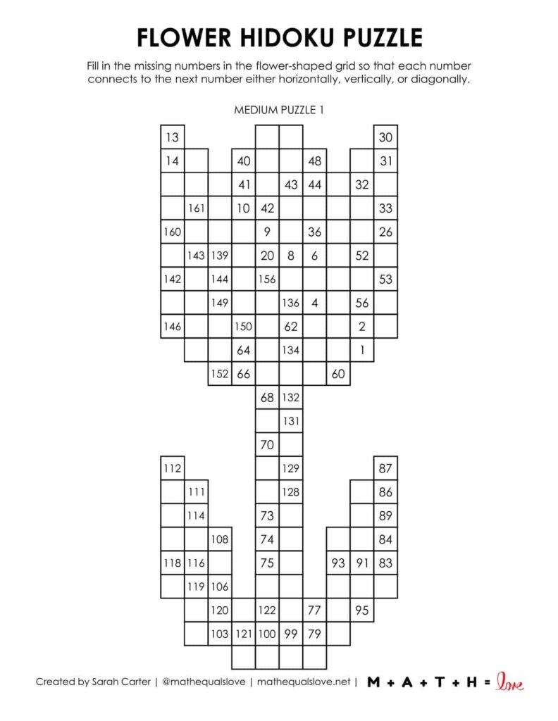 flower hidoku puzzle - level medium.