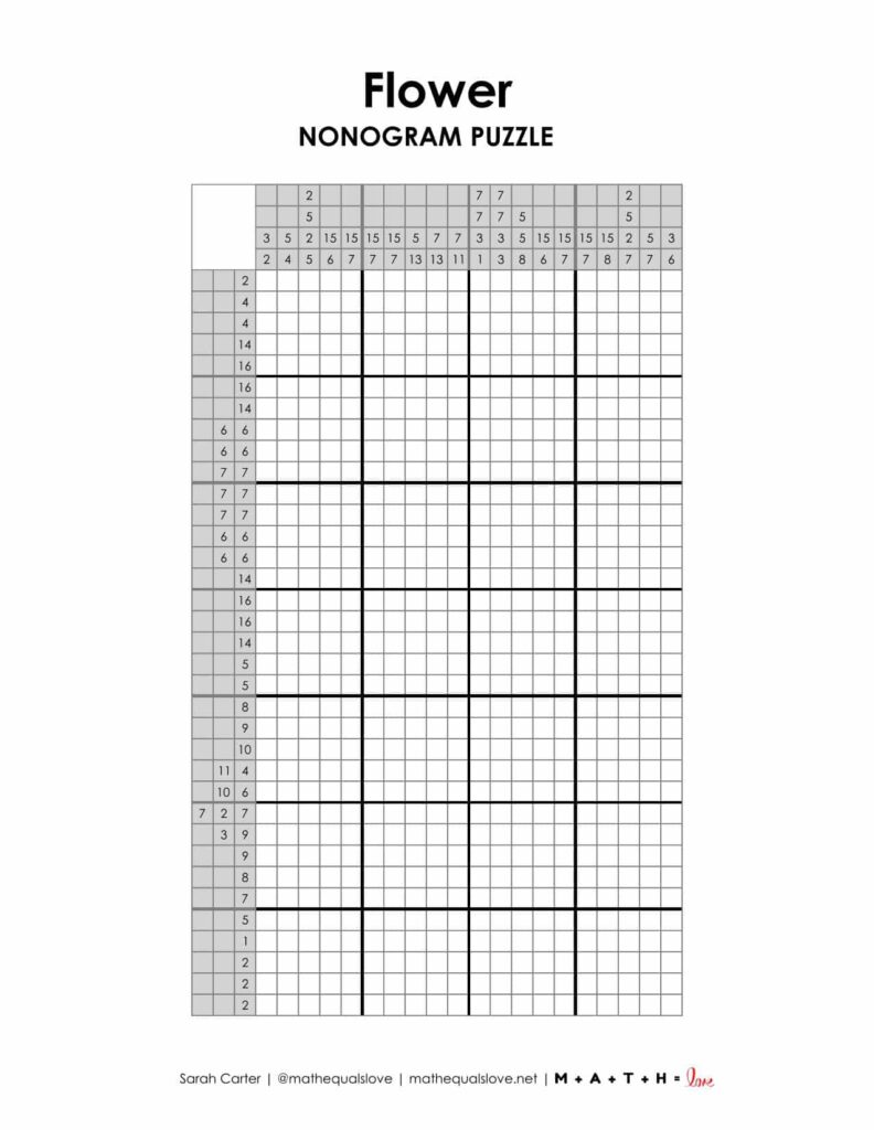 flower nonogram puzzle printable pdf.