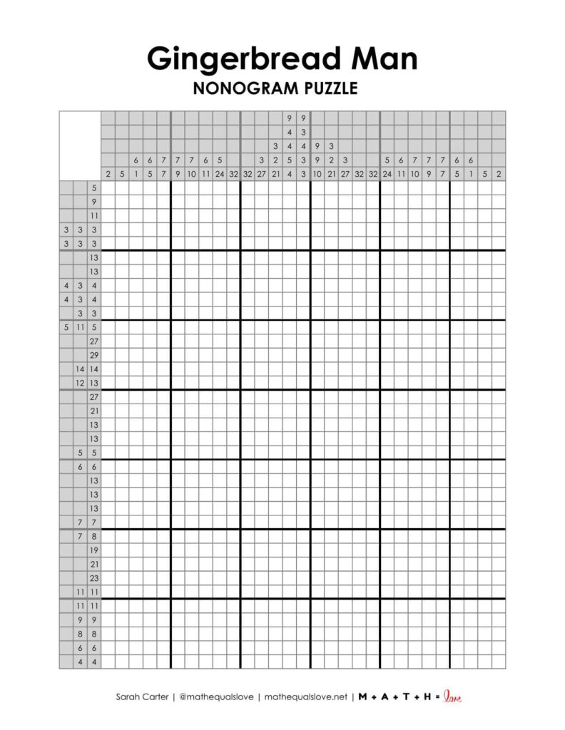 gingerbread man printable nonogram puzzle. 