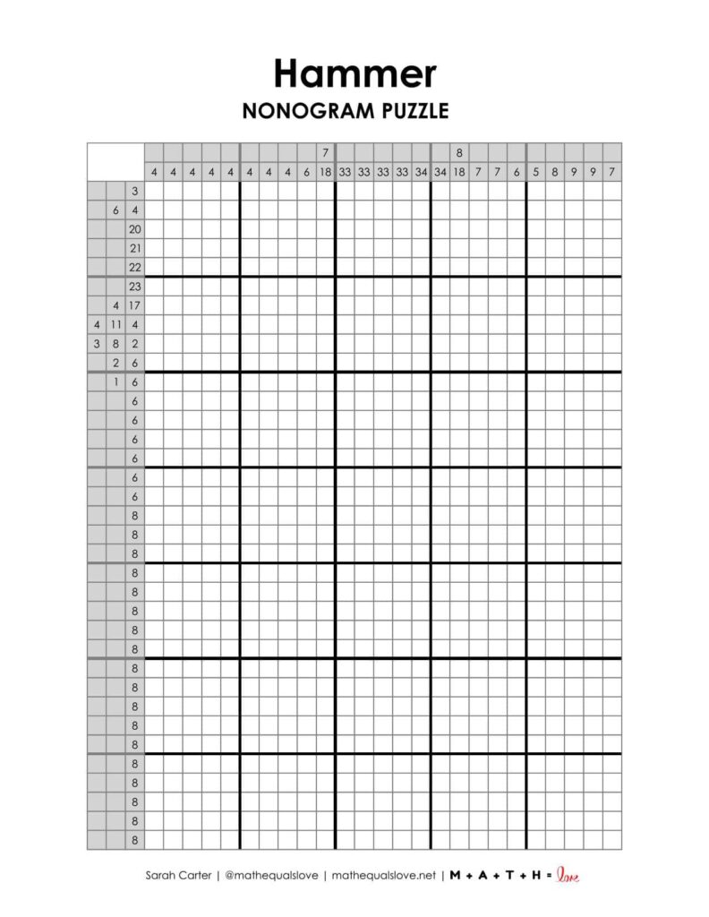 hammer nonogram puzzle printable pdf.