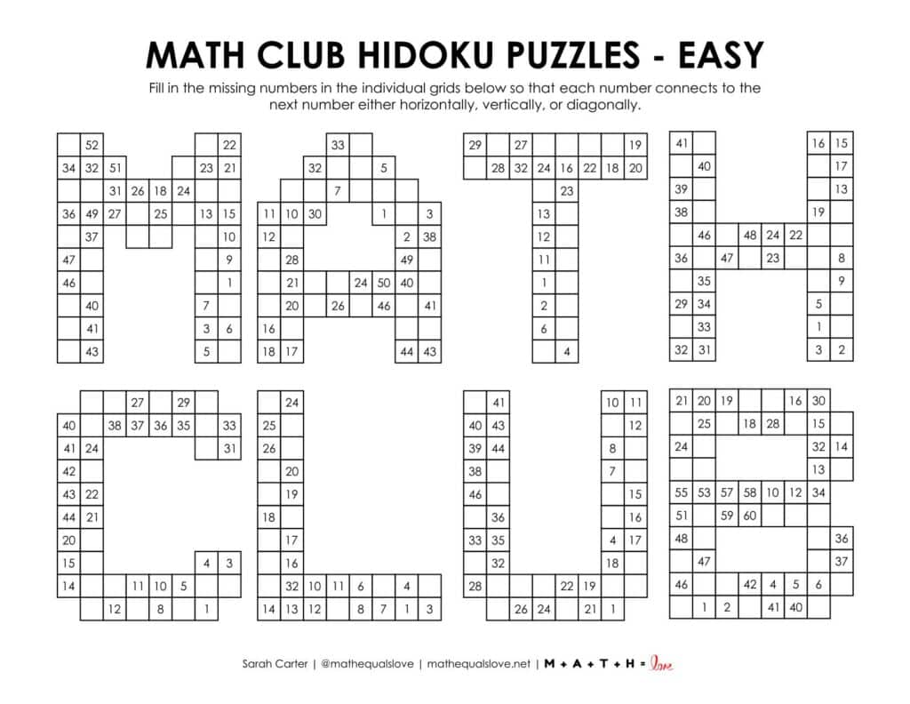math club hidoku puzzle - level easy. 