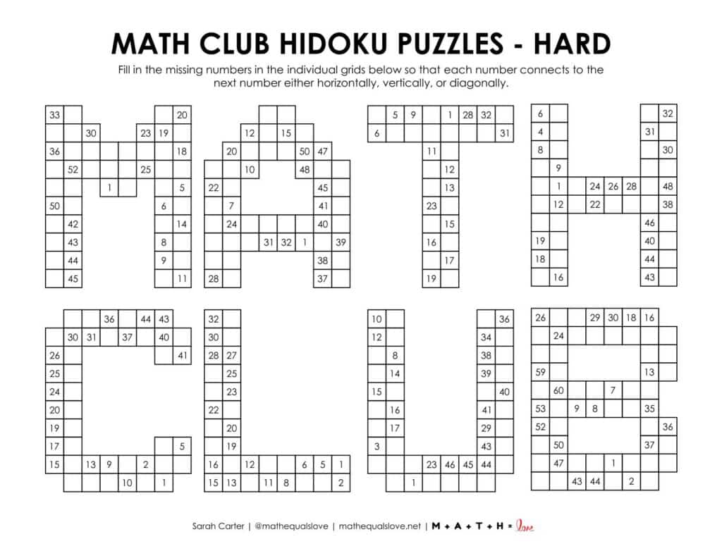 math club hidoku puzzle level hard. 