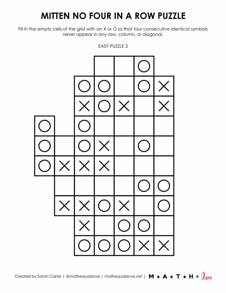 mitten no four in a row puzzle - level easy. 
