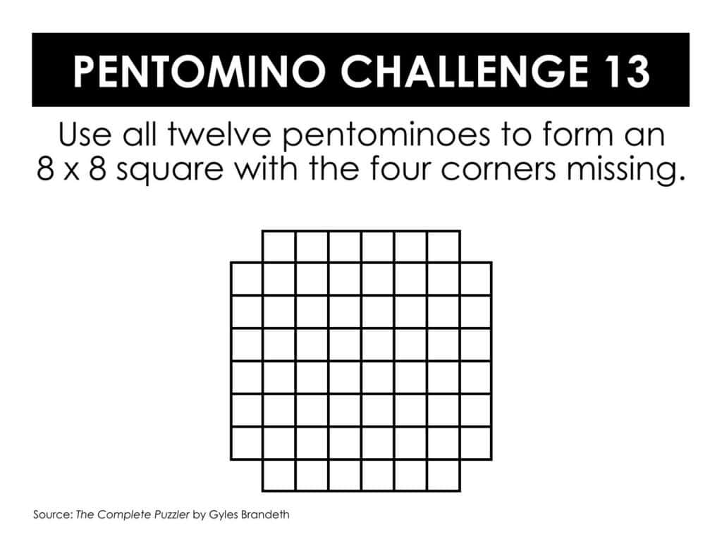 pentomino puzzle 8x8 square with missing corners. 