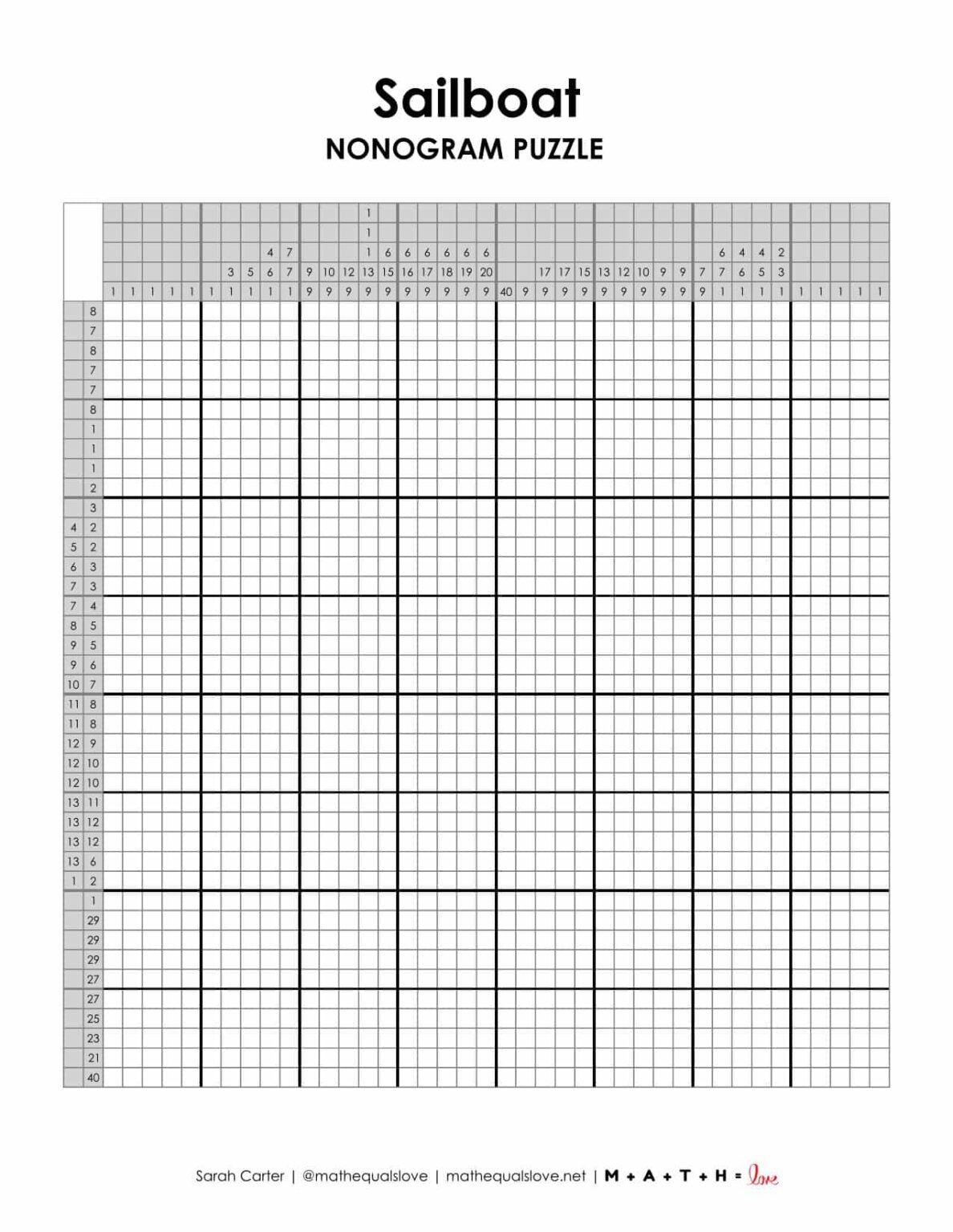 Sailboat Nonogram Puzzle | Math = Love