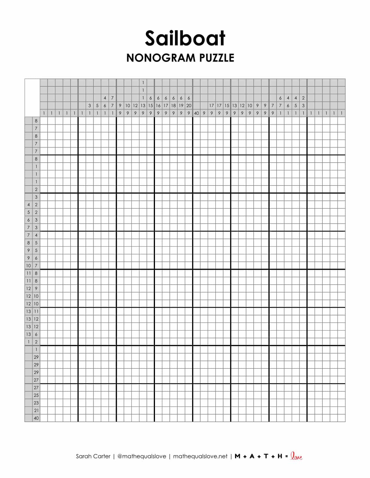 Sailboat Nonogram Puzzle | Math = Love